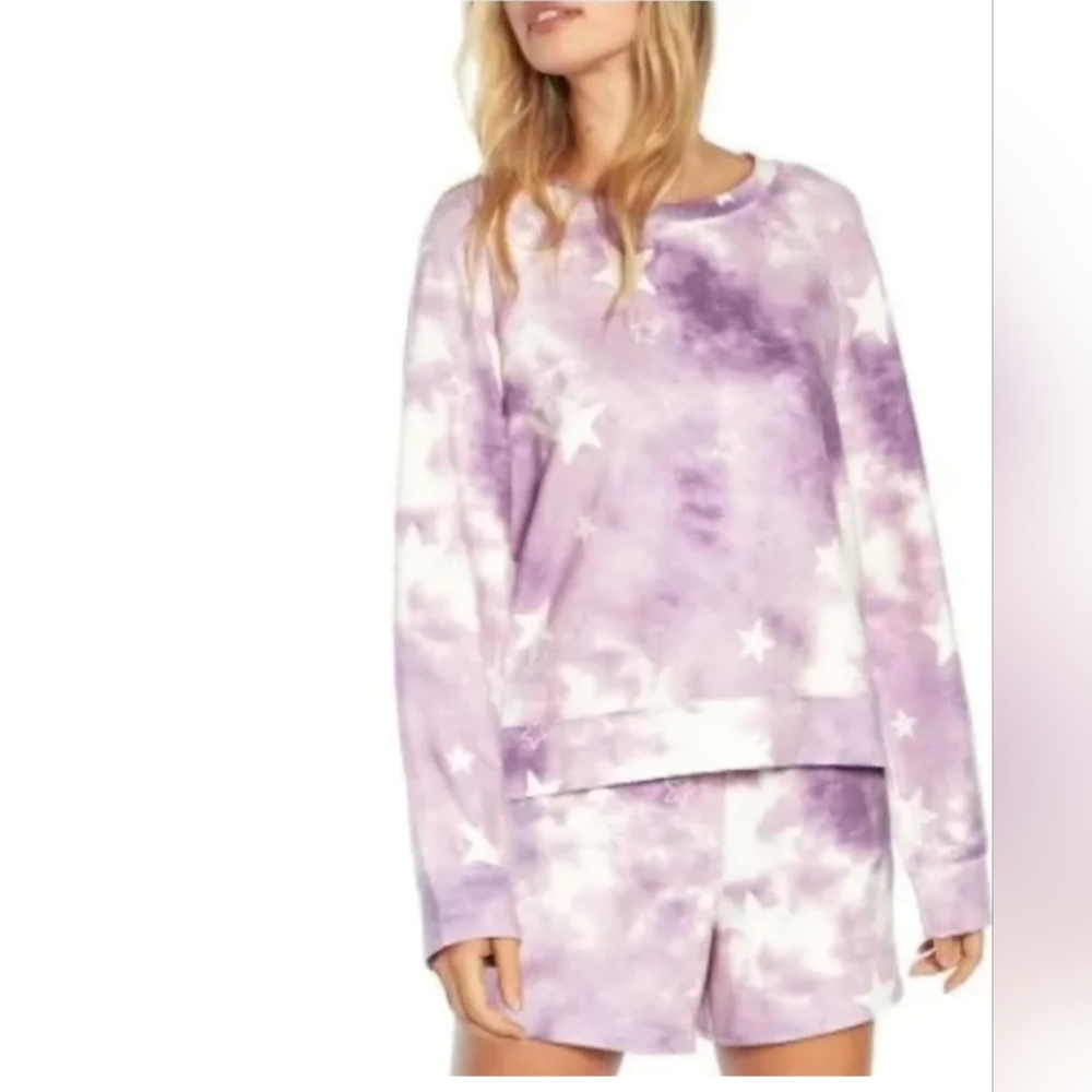 NEW Sz Large Wildfox Purple Tie Dye Pajama Lounging Set With Stars Soft and Cozy